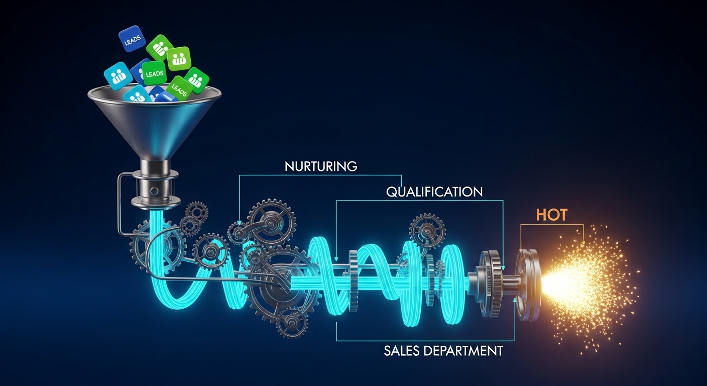 Uma máquina de marketing que recebe leads e os nutre automaticamente através de um fluxo inteligente.