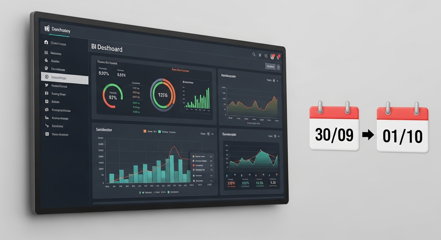 Dashboard de BI com dados se atualizando automaticamente.