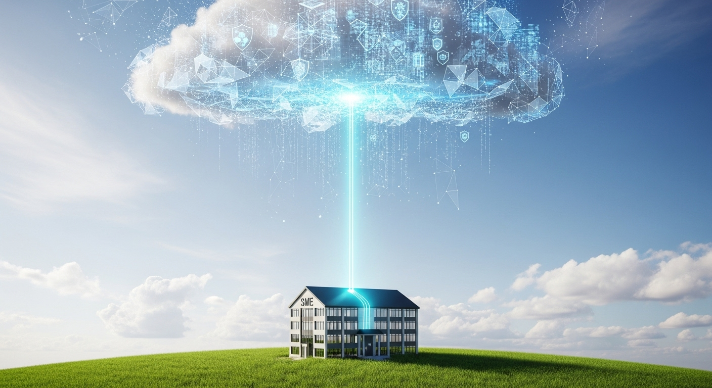 Pequeno escritório conectado a uma grande e poderosa nuvem digital, nivelando o campo de jogo.