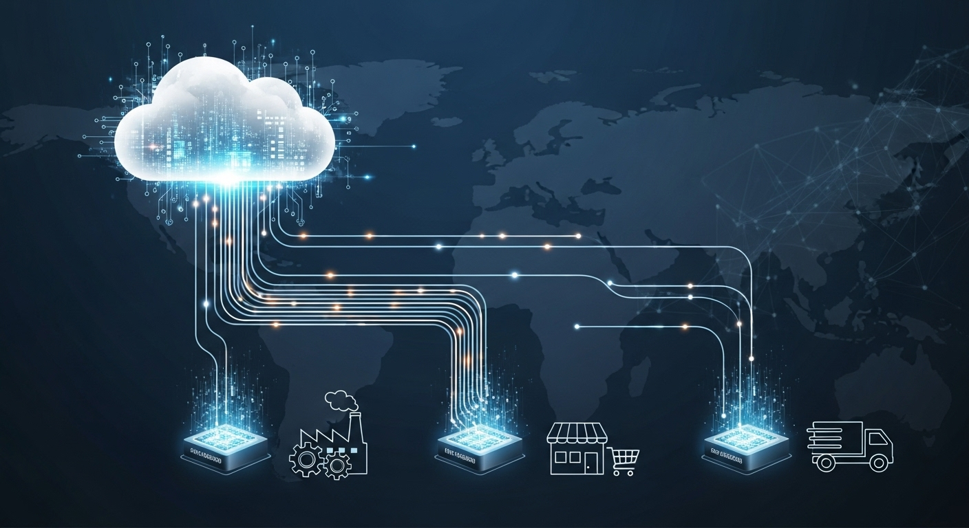 Nuvem central ligada a nós de processamento na borda da rede.
