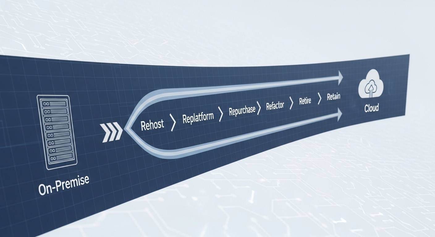 Mapa estratégico mostrando a jornada de migração de um servidor local para a nuvem.