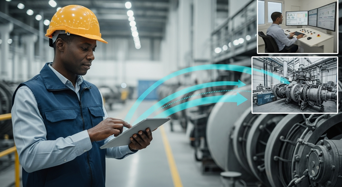 Técnico usando um tablet para otimizar processos em campo.