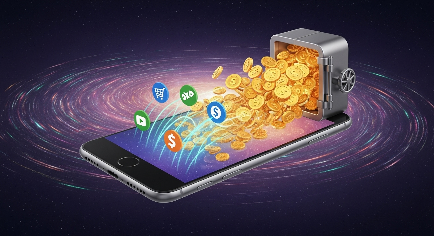 Smartphone gerando receita através de vários modelos de monetização.