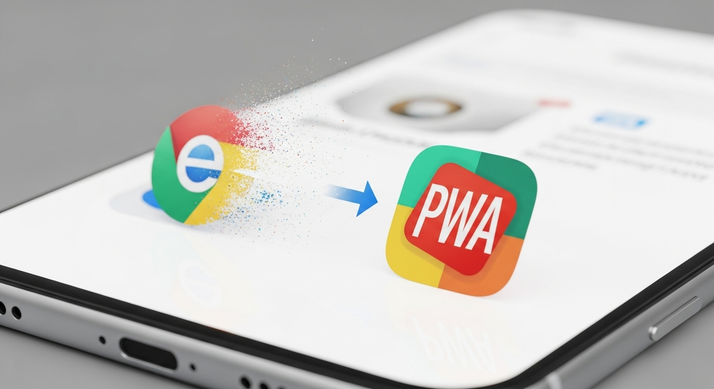 Ícone de site transformando-se em ícone de aplicativo.