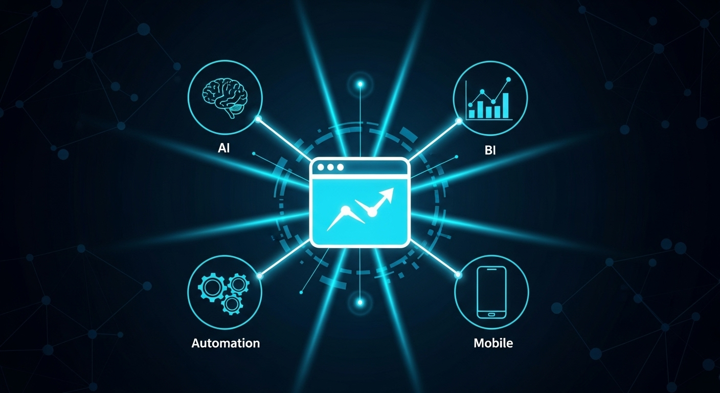 Um site funcionando como o hub central de um ecossistema de negócio digital.