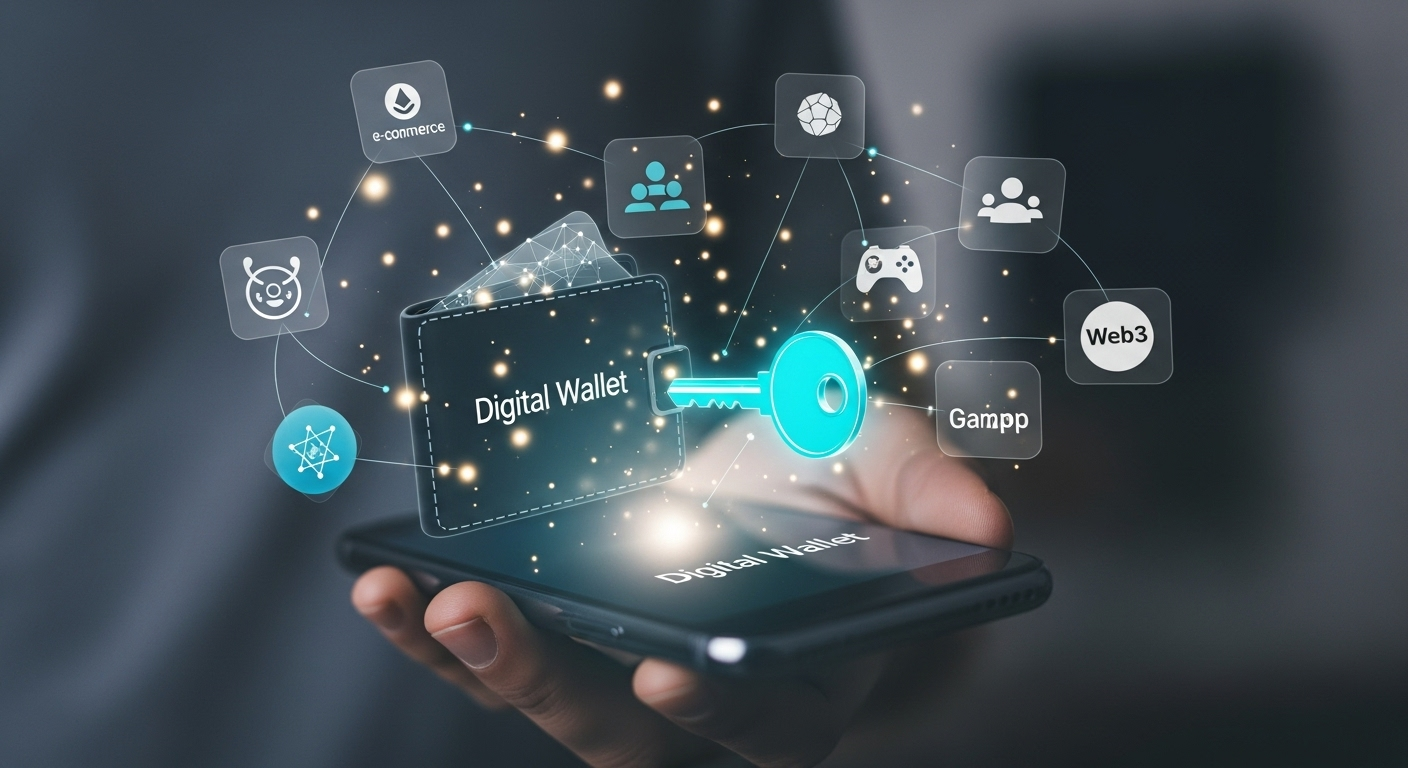 Utilizador com uma carteira digital a aceder a serviços da Web3.